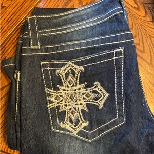 Miss Me Women's Boot Cut Jeans - Dark Blue with White Embroidery